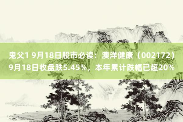 鬼父1 9月18日股市必读：澳洋健康（002172）9月18日收盘跌5.45%，本年累计跌幅已超20%