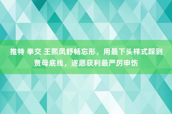 推特 拳交 王熙凤舒畅忘形，用最下头样式踩到贾母底线，遂愿获利最严厉申饬