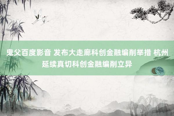 鬼父百度影音 发布大走廊科创金融编削举措 杭州延续真切科创金融编削立异