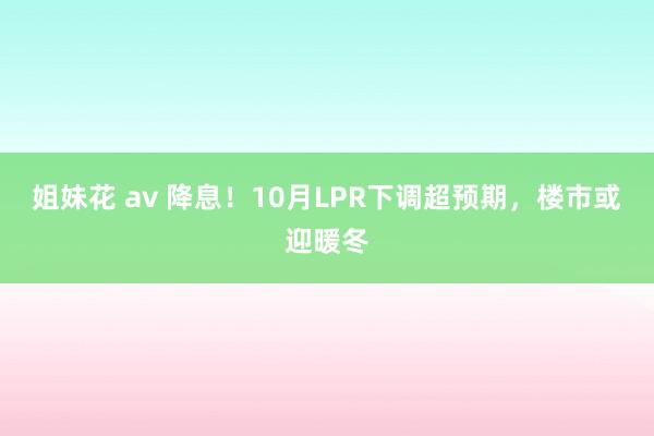 姐妹花 av 降息！10月LPR下调超预期，楼市或迎暖冬