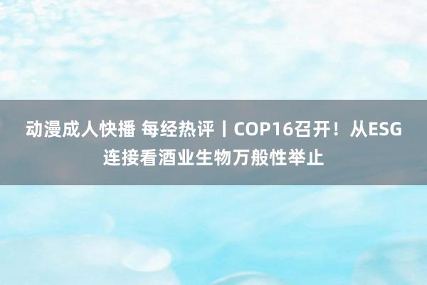 动漫成人快播 每经热评丨COP16召开！从ESG连接看酒业生物万般性举止