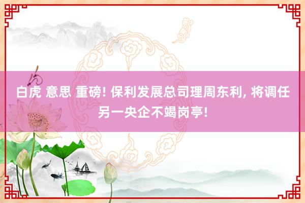 白虎 意思 重磅! 保利发展总司理周东利， 将调任另一央企不竭岗亭!