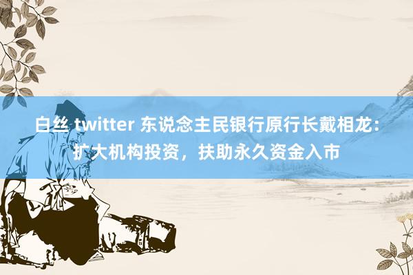 白丝 twitter 东说念主民银行原行长戴相龙：扩大机构投资，扶助永久资金入市